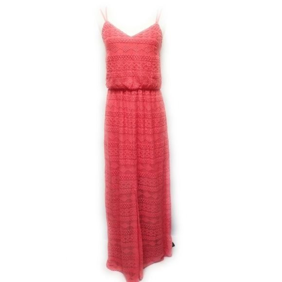 Vince Camuto Coral Crochet Layered Blouson Maxi Dress with Illusion Hem Size 6 - Picture 3 of 7